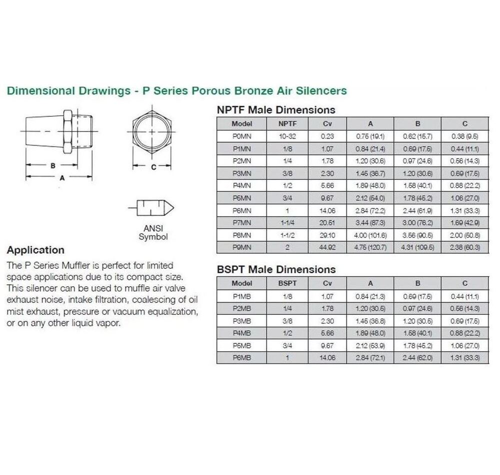 P0MN NUMATICS/AVENTICS SILENCER<BR>10/32" UNF MALE SINTERED BRONZE